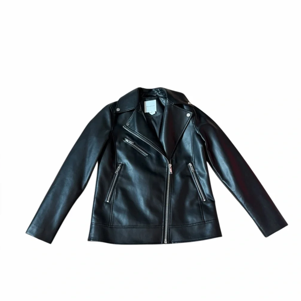 Anthropologie Avec Les Filles Black Relaxed Faux Leather Moto Jacket Women’s XS - Picture 3 of 10